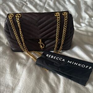 Rebecca Minkoff Brown and Gold Shoulder Bag with Chain Detailing